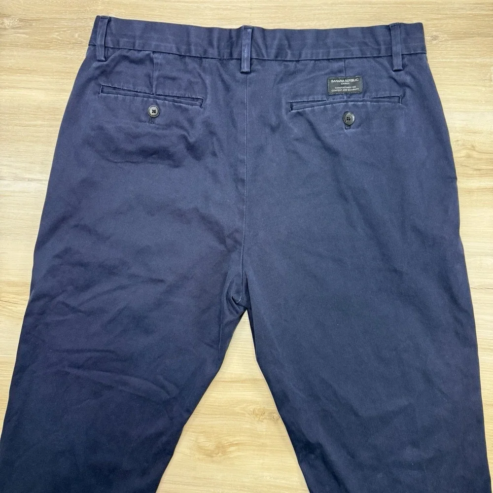 Banana Republic Men Size 34 x 32 Pants Navy Blue Emerson Straight Chinos Stretch